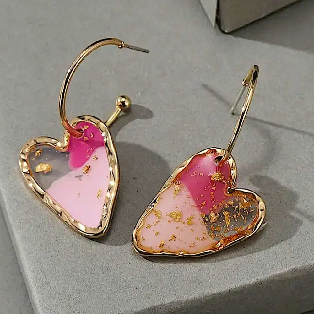 Gold Boho Dried Flower Glass Dangle Earrings - Picture 3 of 5